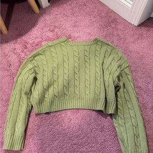 Shien Sage Green Crew Neck Cable Knit Sweater